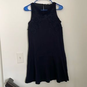 Ann Taylor LOFT Navy Blue Floral Lace Front Flippy Dress